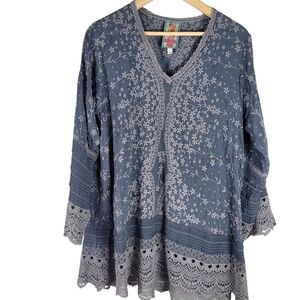 Johnny Was Gray Embroidered Women's Tunic Top-Sz Large